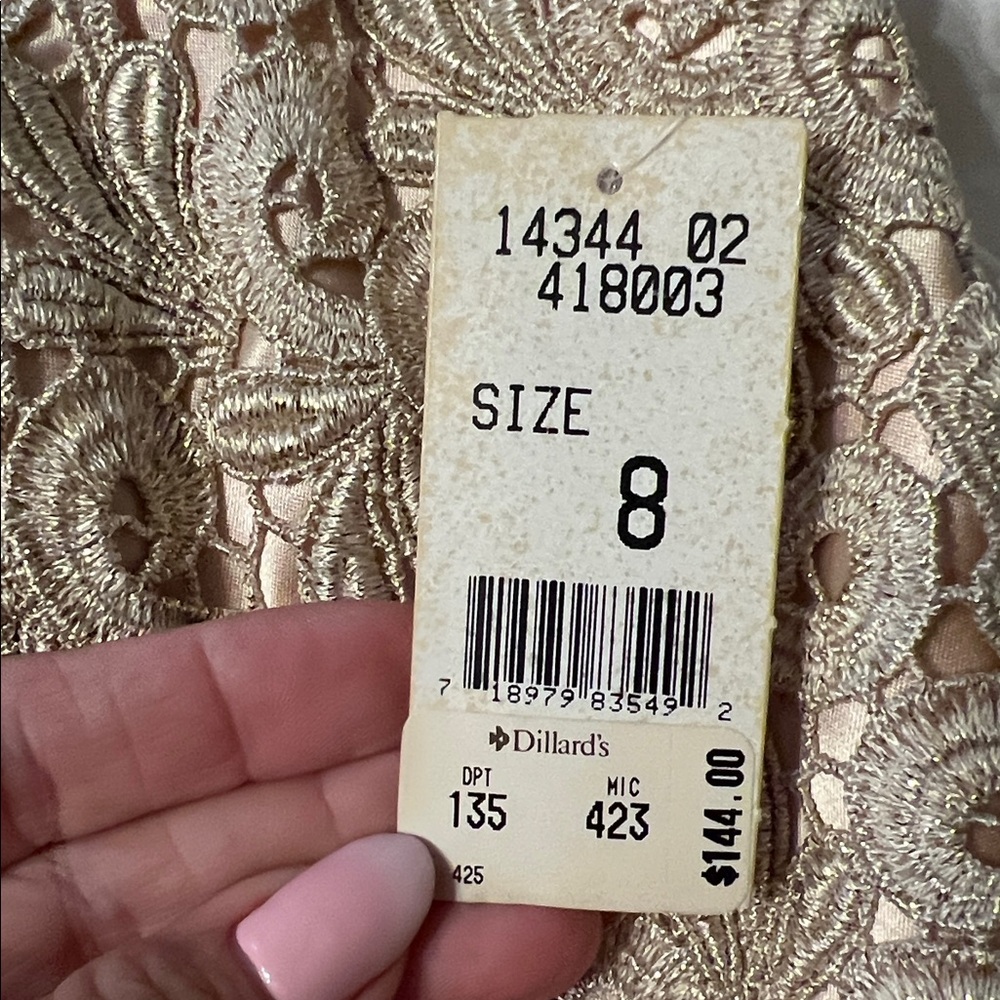 Jessica McClintock Vintage Gold Metallic Lace Cocktail Dress NWT 8 (Small) 90s - Picture 4 of 11